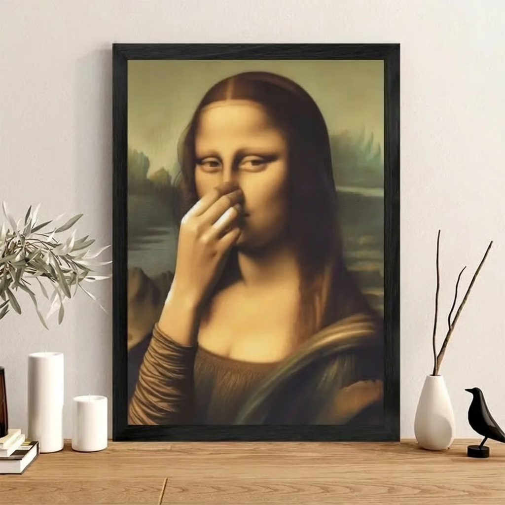 LooLisa™ – Œuvre Murale Vintage Humoristique Monalisa pour Salle de Bain